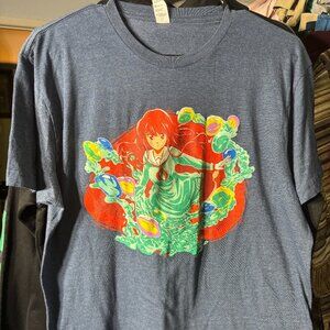 Japanamation Red-Haired Girl Adult Grey Graphic Tee T-Shirt SZ Large
